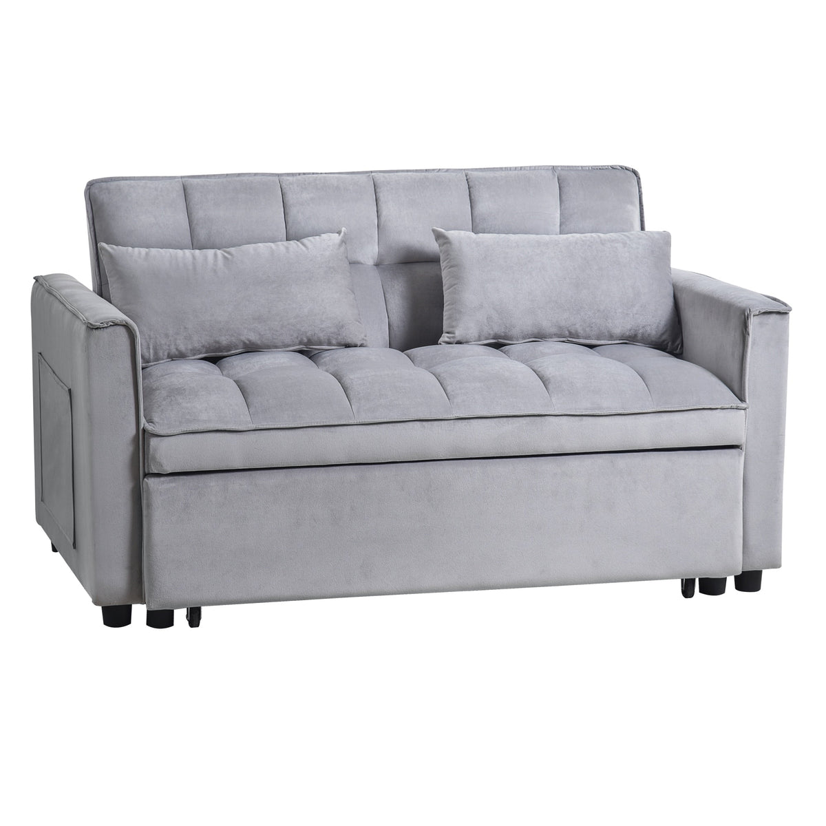 BINBANK Black Velvet 3-in-1 Convertible Sleeper Sofa Bed a?? USB Charging, Adjustable Backrest Pull-Out Futon Loveseat Couch for Living Room, Apartment & Small Space