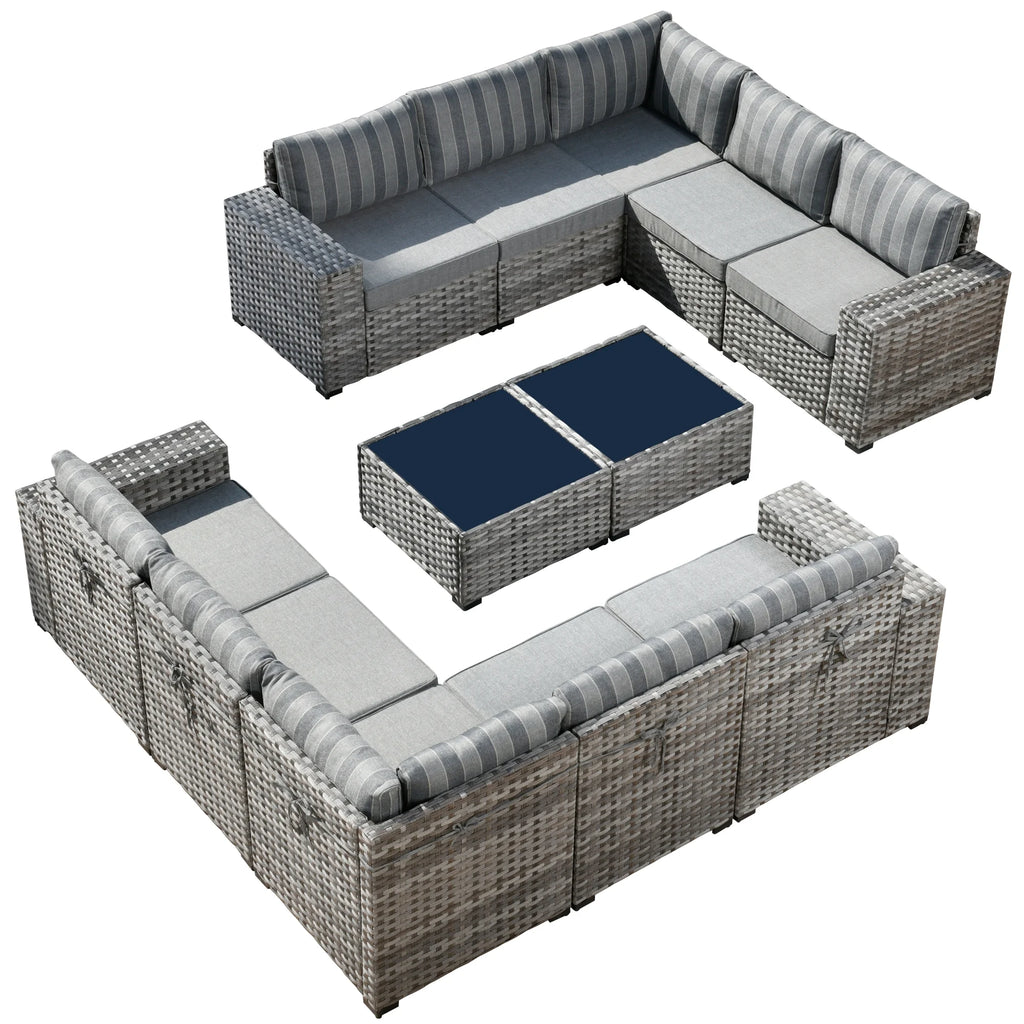 Ovios 12 Pieces Outdoor Furniture All Weather Wicker Patio Conversation Sectional Sofa Set with Side Table for Garden Backyard
