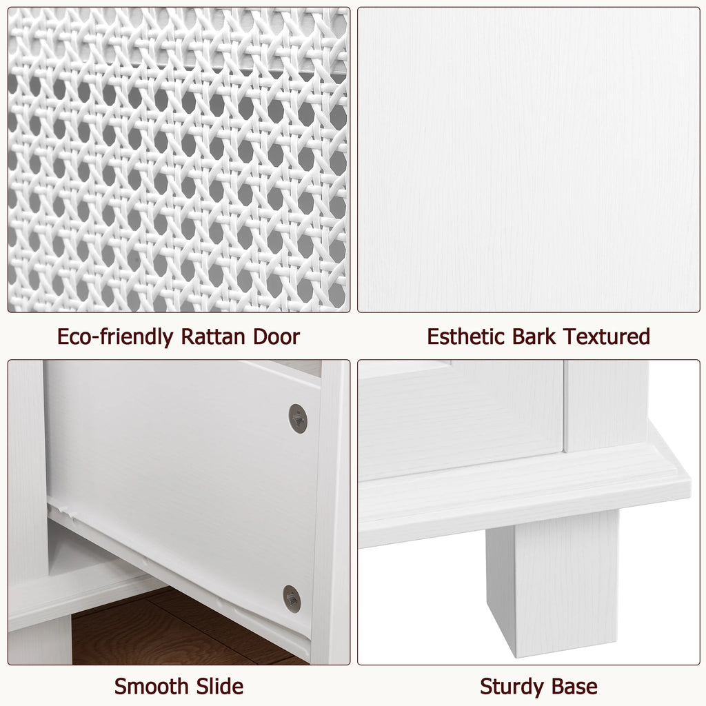 Homfa Bathroom Cabinet with Rattan Doors, Rattan Linen Storage Cabinet with 2 Drawers, Oak