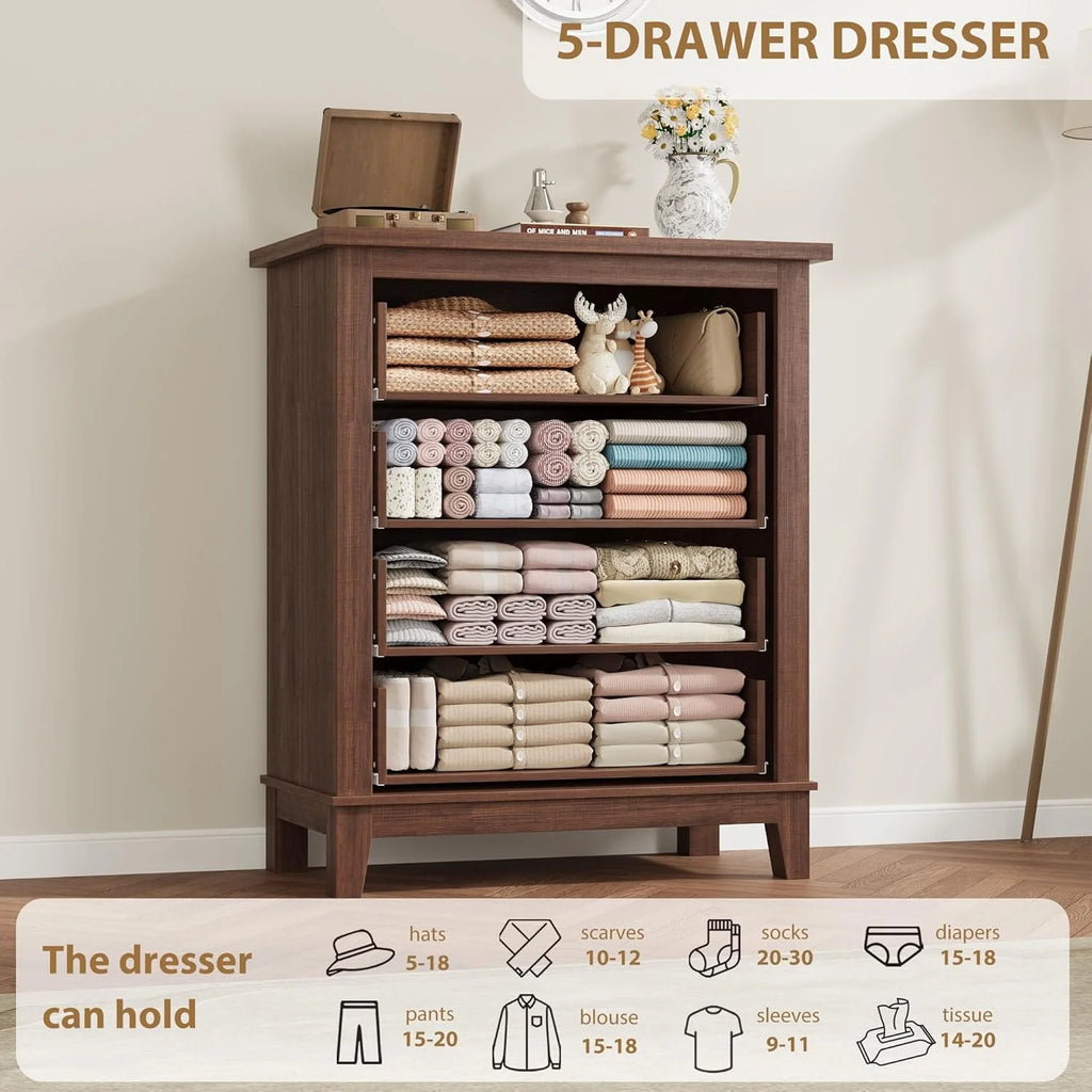 4 Drawer Dresser for Bedroom,34.8" Tall Bedroom Dresser with Large Drawer& Black Handles,Wooden Storage Organizer Cabinet Chest of Drawer for Living Room,Hallway