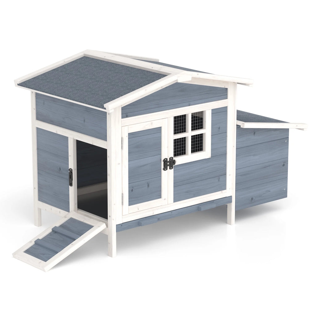 Outdoor Chicken Coop Rabbit Hutch Wooden Hen House w/ Nesting Box & Tray Poultry Cage for Outdoor Indoor