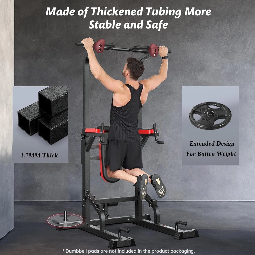 LNOW Multifunction Power Tower Pull up Bar Dip Station Power Rack with Adjustable Backrest for Home Gym Strength Training Workout Equipment Max Weight 480lbs