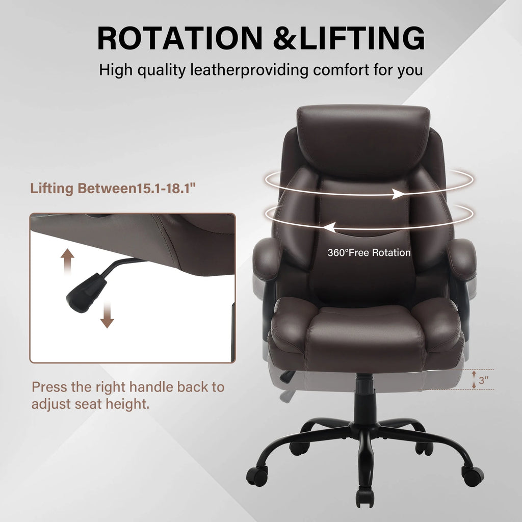 JONPONY Big and Tall Office Chair 500LBS Wide Seat Ergonomic Computer Desk Chair High Back Executive Leather Chair Adjustable Task Chair Lumbar Back Support 8 Hours Heavy Duty Design,Black