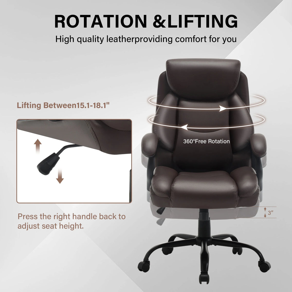JONPONY Big and Tall Office Chair 500LBS Wide Seat Ergonomic Computer Desk Chair High Back Executive Leather Chair Adjustable Task Chair Lumbar Back Support 8 Hours Heavy Duty Design,Black