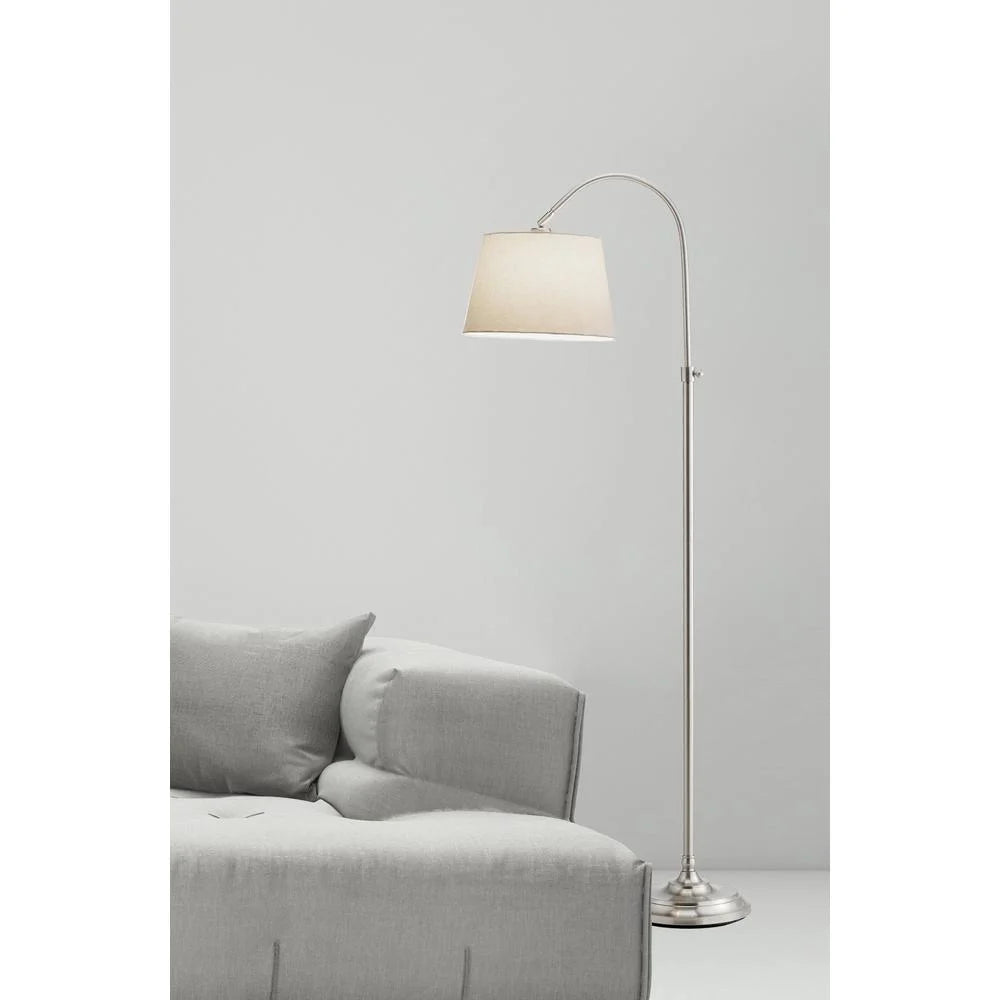 Adesso Bonnet Arc Steel Standing Floor Lamp and Adjustable White Linen Shade