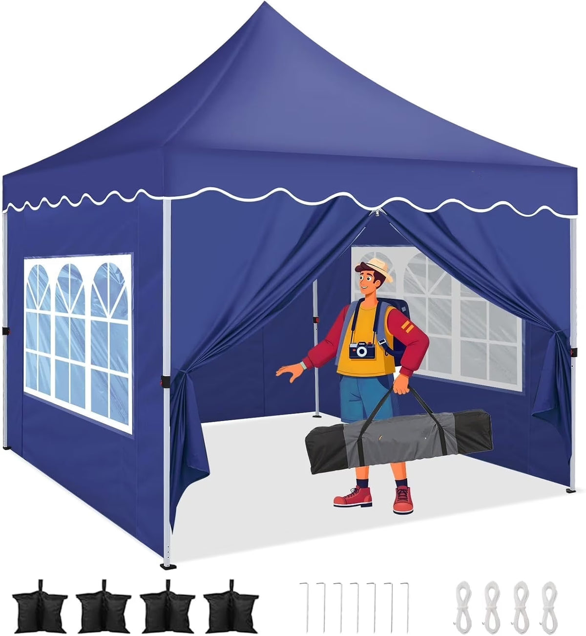 SANOPY 10' x 20' Pop up Canopy Party Tent with 6 Removable Sidewalls, Wave Eave Outdoor Waterproof Patio Gazebo Tent with Carry Bag, Backyards Camping Picnics, Black