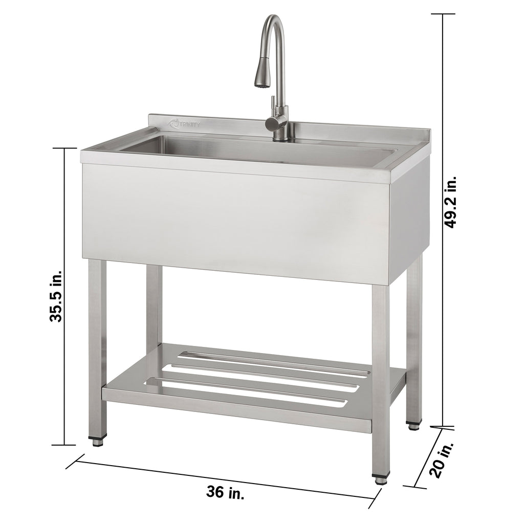 TRINITY 30' x 14' Basin Stainless Steel Utility Sink with Pull-down Faucet