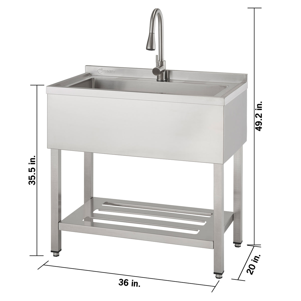 TRINITY 30' x 14' Basin Stainless Steel Utility Sink with Pull-down Faucet