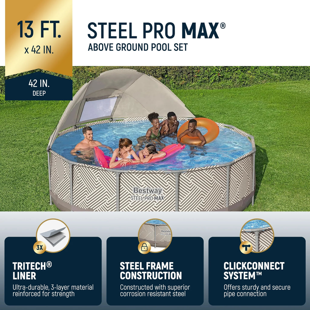 Open Box Bestway Steel Pro MAX 13' x 42" Pool Set with Canopy & Ladder