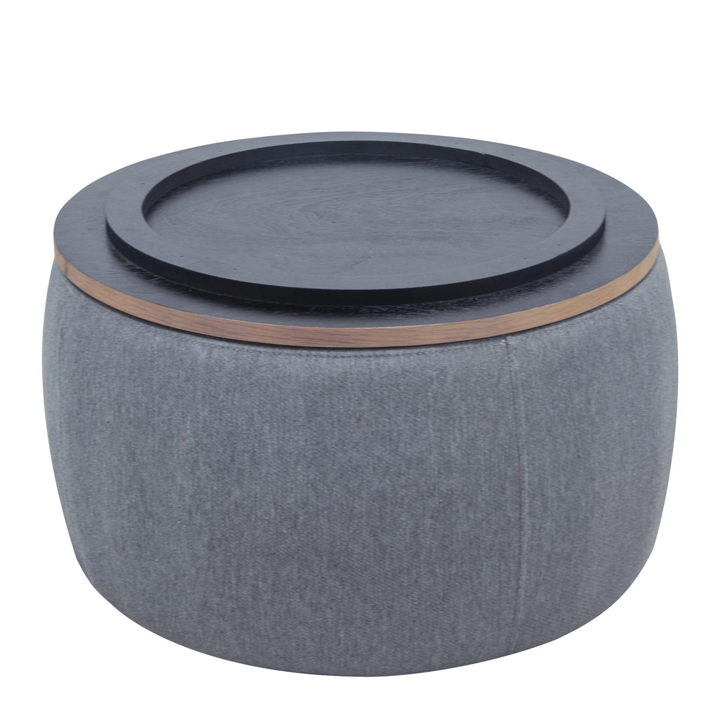 BTMWAYRound Coffee Table, 2 in 1 Round Storage Ottoman with Reversible Lid Tray, Upholstered Round Storage Ottoman Coffee Table with Storage, Footstool End Table for Living Room, Bedroom, Light Gray