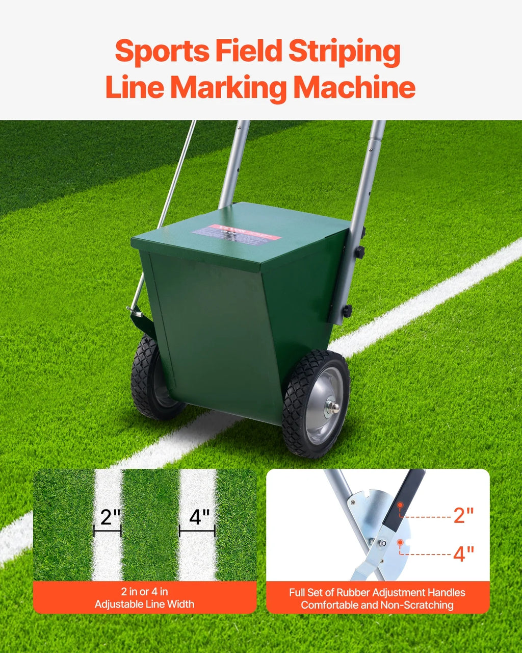 VEVOR Dry Line Marker, 2-Wheel, 2 or&nbsp;4 in Lines, Field Dry Line Chalker, Adjustable Line Marker, with Rubber Adjustment Handle, 25 lbs Large Powder Capacity, for Baseball, Green