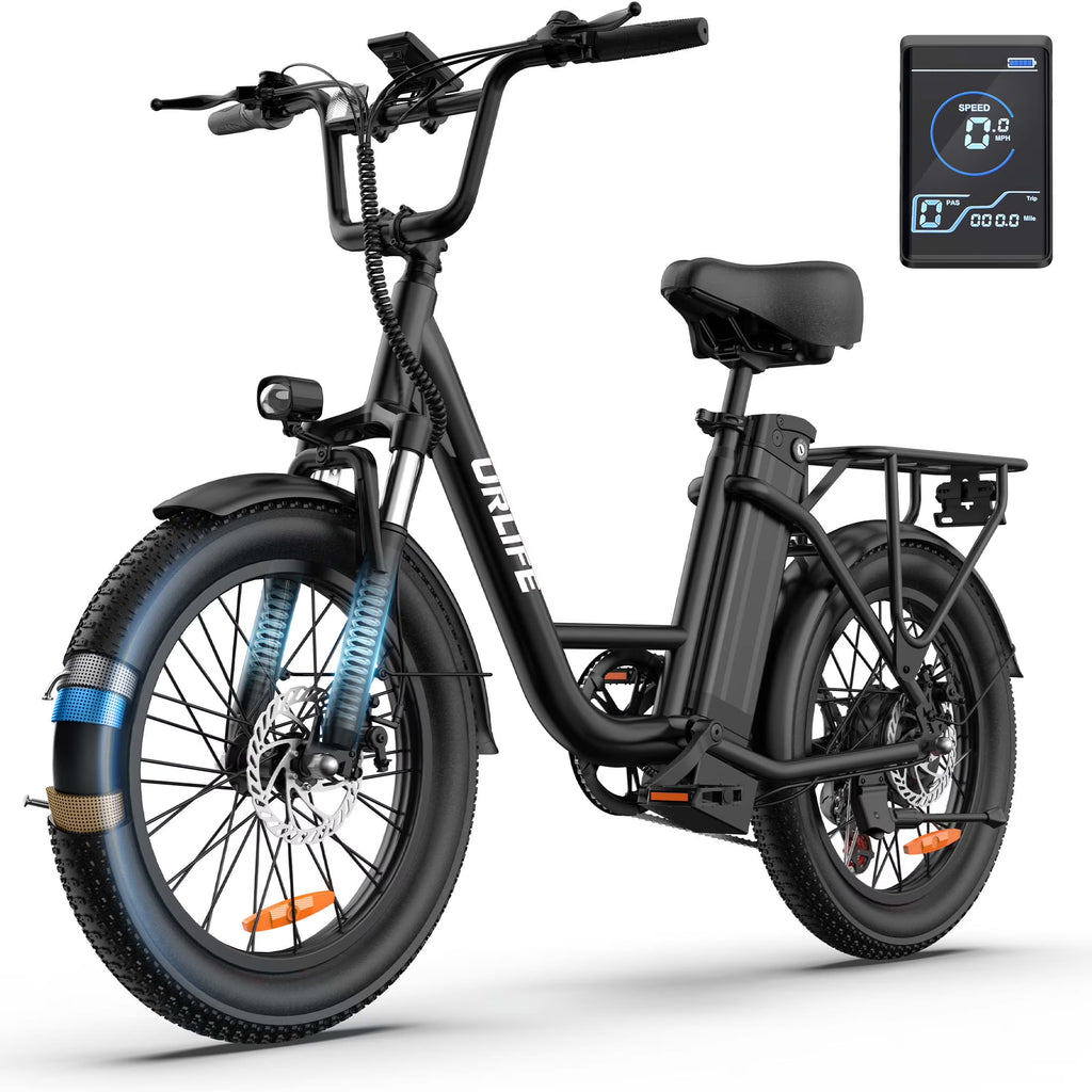 URLIFE 20" Electric Bike for Adults, 1000W Peak Motor, 48V 13AH Remobavle Battery, 7-Speed Mountain  Ebike, UL2849-Black