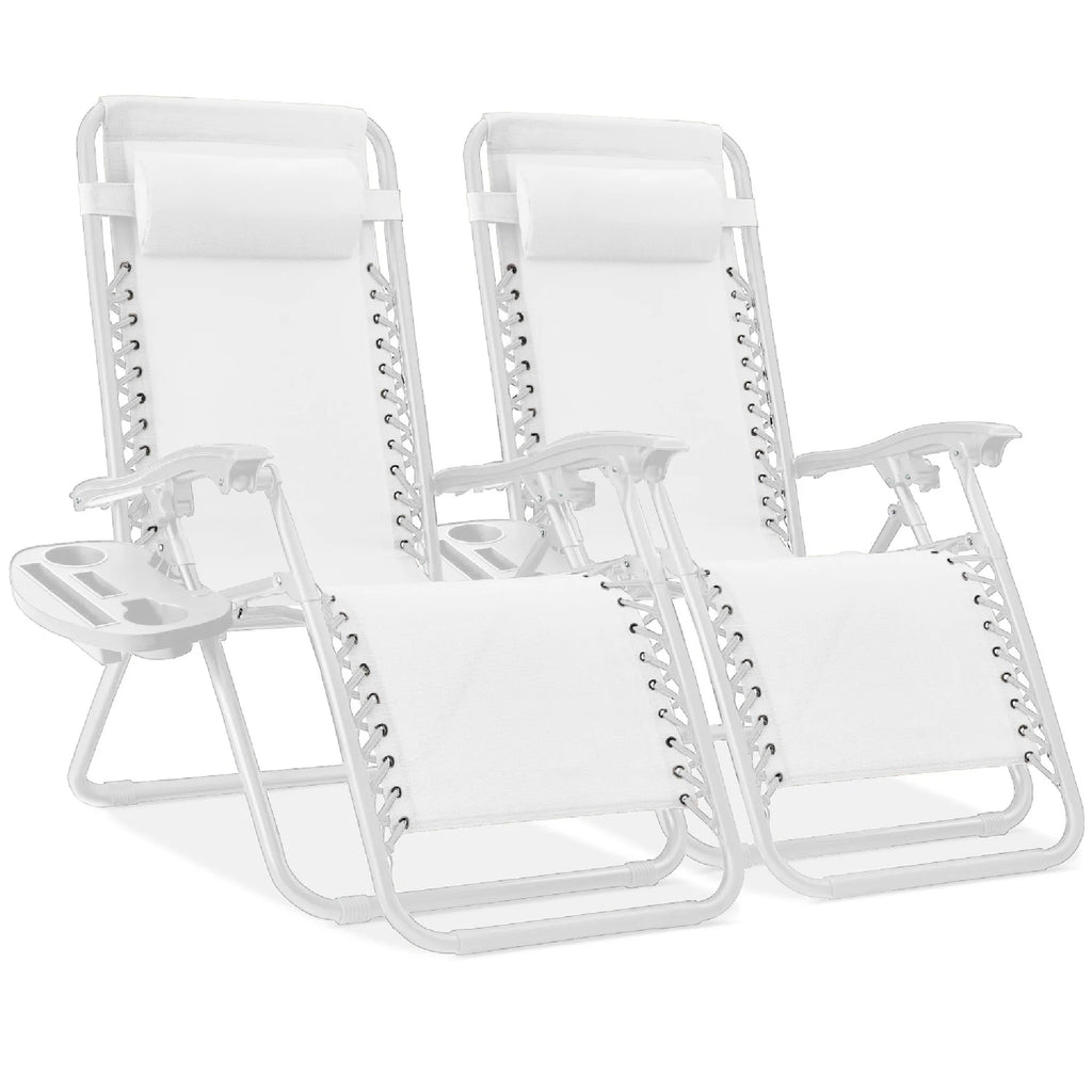 Best Choice Products Set of 2 Zero Gravity Lounge Chair Recliners for Patio, Pool w/ Cup Holder Tray - Gray