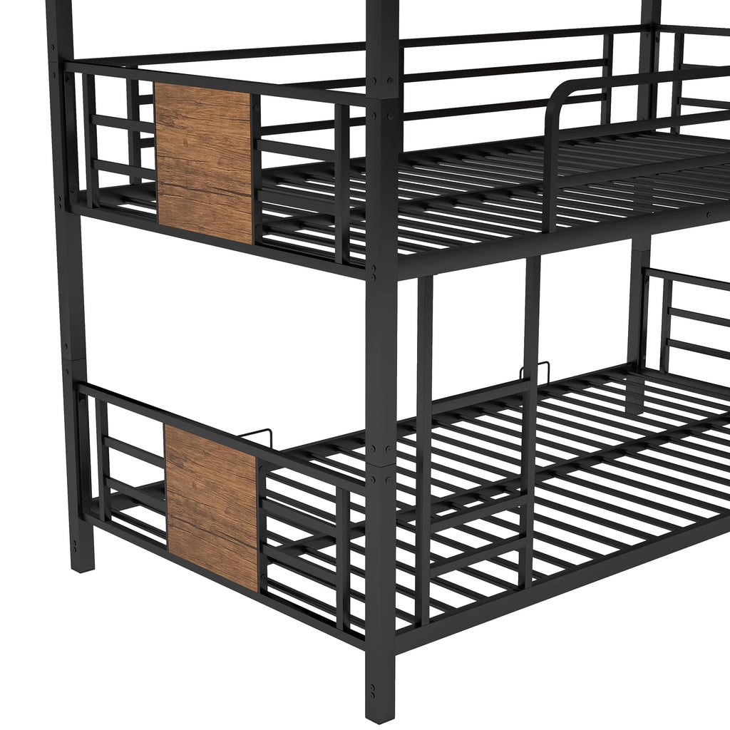 Euroco Metal Twin over Twin over Twin Bunk Bed, Triple Bed for Kids Room, Brown