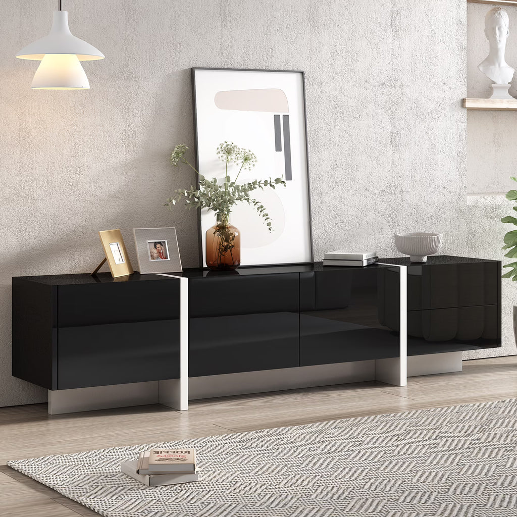EUROCO Mid-Century Modern TV Stand Up to 80" Contemporary Rectangle ,Unique Style TV Console Table with Cabinet&High Gloss UV Surface for Living Room Bedroom