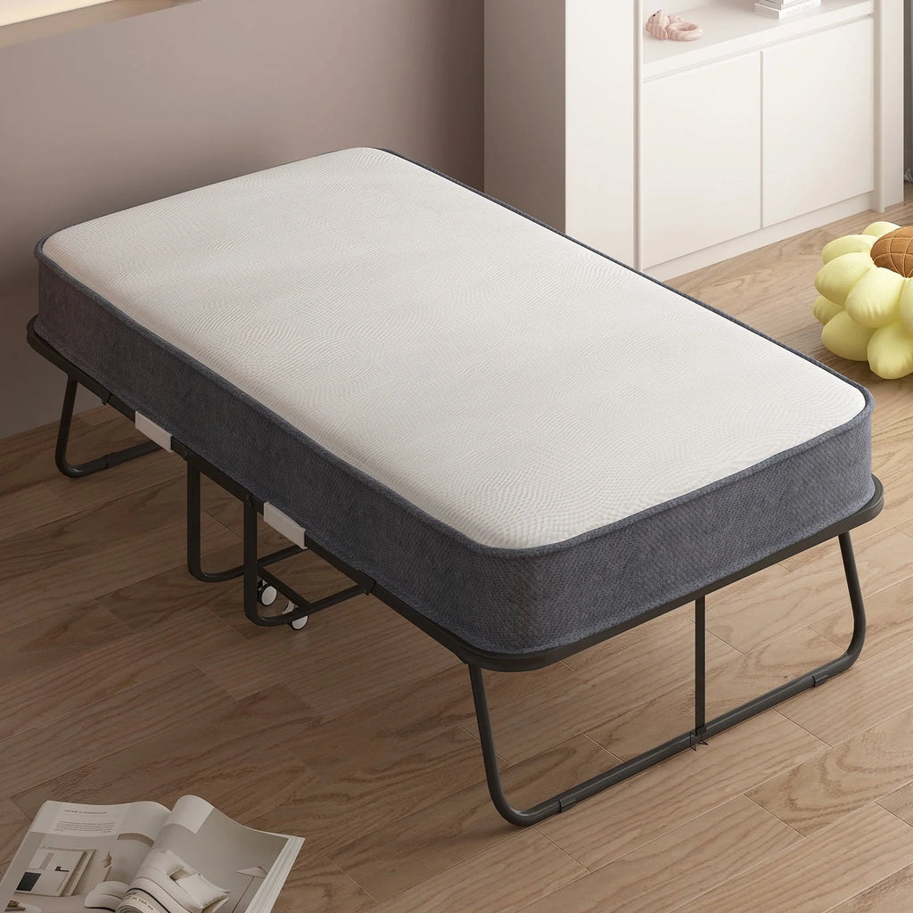 BALUS Folding Bed with Mattress for Adults, Foldable Bed with 4''Memory Foam Mattress, Portable Rollaway Guest Bed with Dustproof Bag & Baffle, Fold up Bed with Metal Frame Space Saving (Standard)
