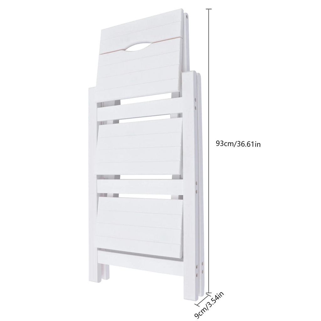 White 3-Tier Step Stool Solid Wood Folding Ladder Anti-Slip Step Stool