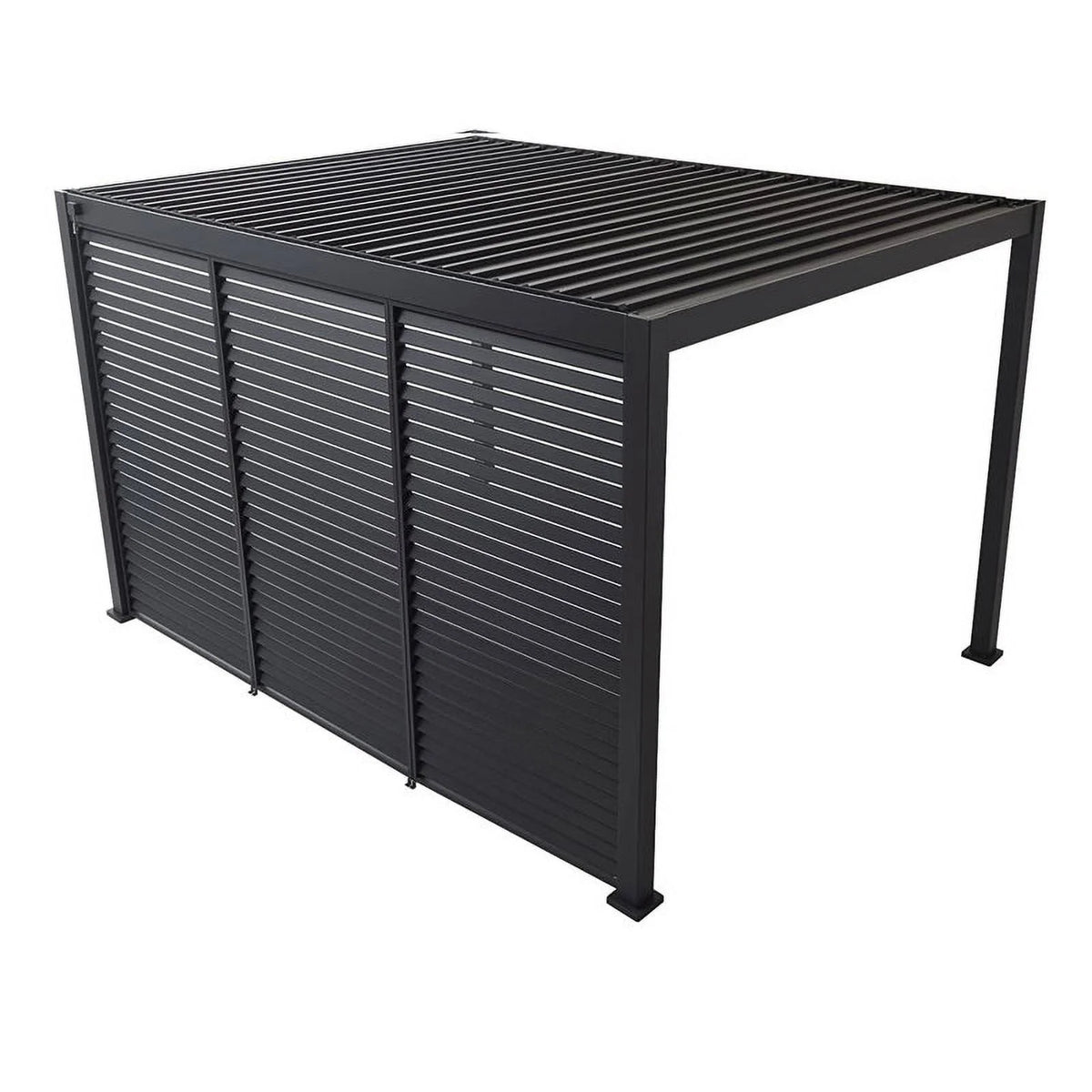 Mirador 10'x10' 111S Outdoor Pergola Accessories-Aluminum Fixed Shutter Wall, Dark Gray