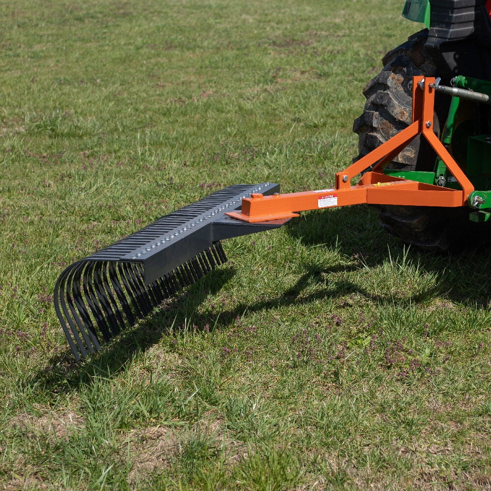 Titan Attachments 3 Point 5 FT Landscape Rake with Bolt-On Wheels for Compact Tractors, Fits Category 1 Hookup, Tow-Behind Garden Tool, Landscaper, and Grass Comb