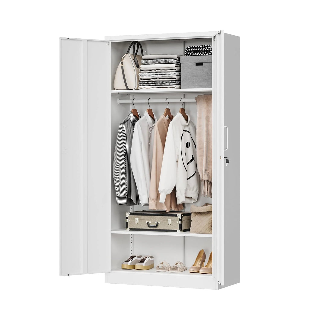 STANI Metal Locker Storage Cabinet, Employees Locker with Hanging Rod Bar, 71a?? Black Tall Steel Wardrobe for Home, School, Office (Assembly Required)