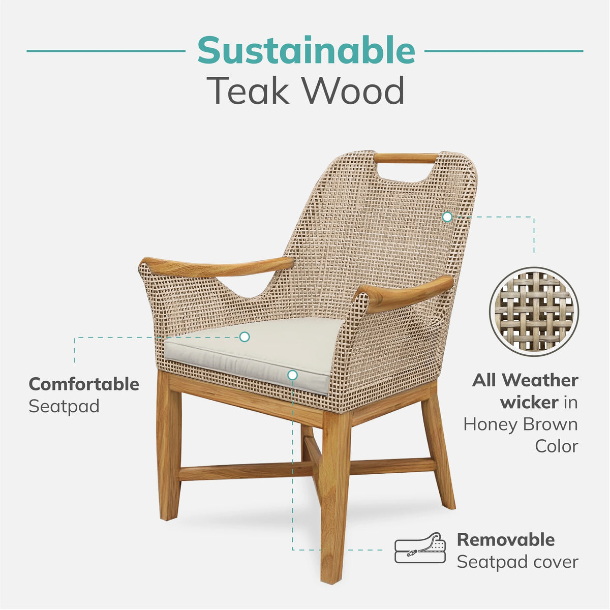 Cambridge Casual  Sydney 2-piece Teak Wood Outdoor Dining Armchair