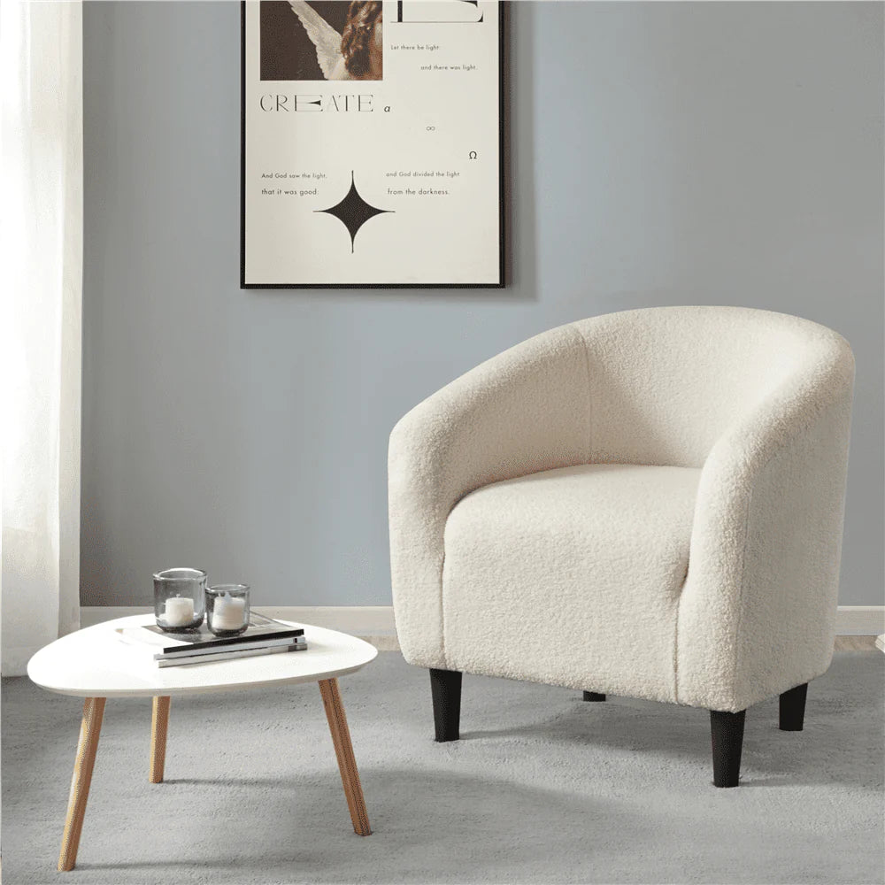 Topeakmart 2pcs Boucle Club Chair Accent Barrel Chair Upholstered Arm Chair, Ivory