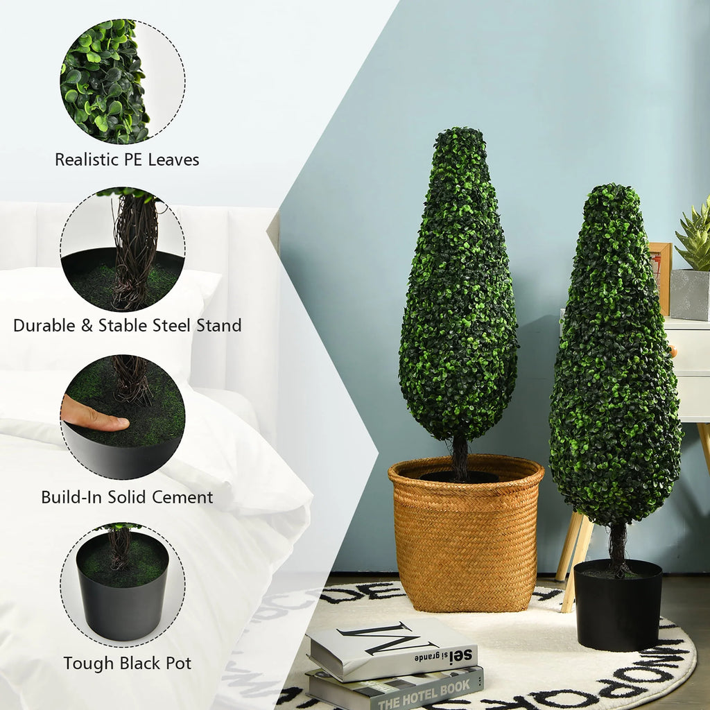 Costway 2 Pack 3FT Artificial Tower Topiary Tree UV Resistant Indoor Outdoor