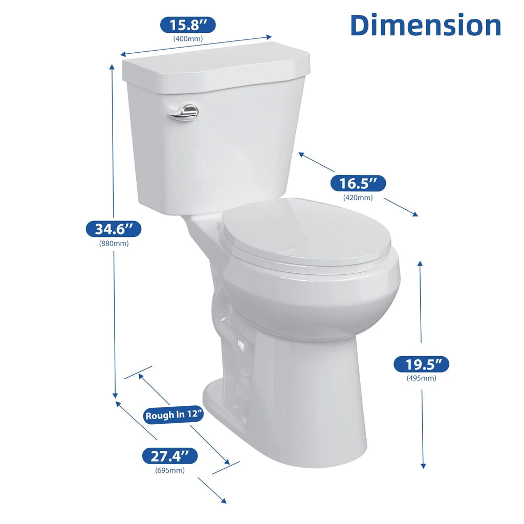 TROPOW Toilet, Two-Piece Toilet, ADA Toilet with Dual Flush, Elongated Toilets for Bathrooms with Soft Close Seat, Universal Height,White