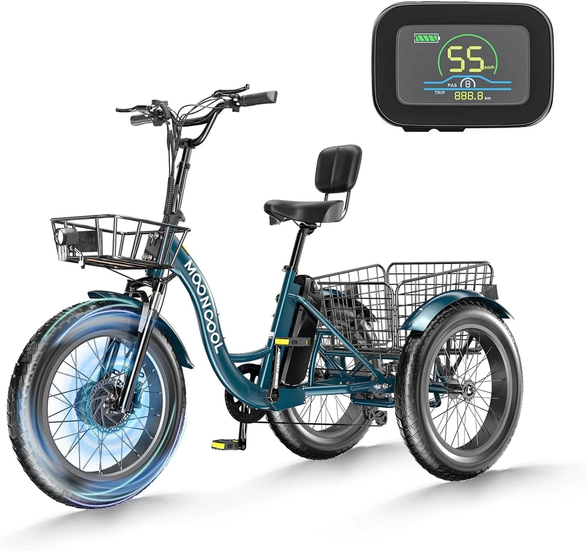 20" x 4" Fat Tire Electric Tricycle for Adult, 7 Speeds Electric Trike 48V 500W Motorized Tricycle , Electric Three Wheels Bicycle for Senior, Aluminum Frame & Rear Basket ,16mph