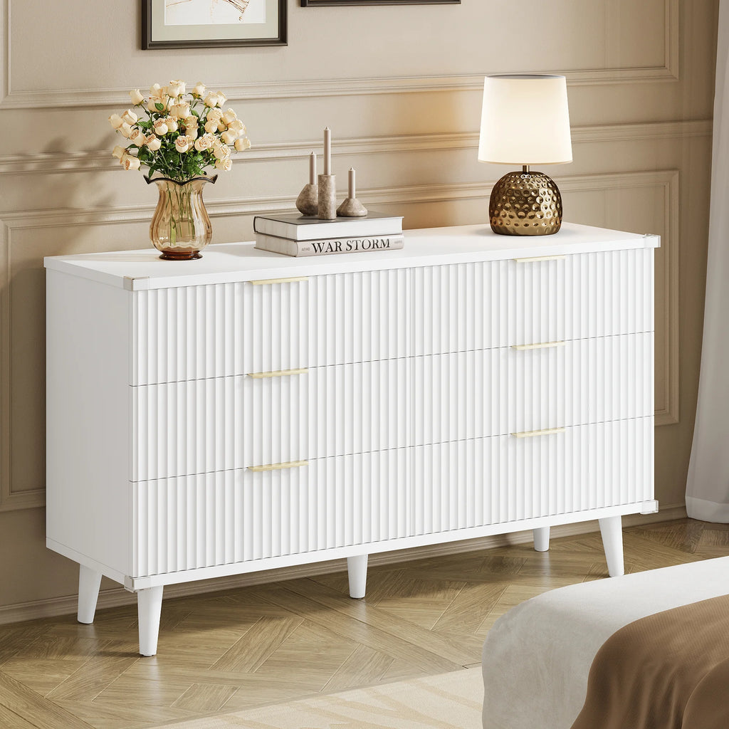 GIKPAL Bedroom Dresser and Nightstand 3 Piece Set - Includes Boho Double 6 Drawer Storage Dresser, Nightstand Set of 2 with Charging Station, Modern Bedroom Set, Natural