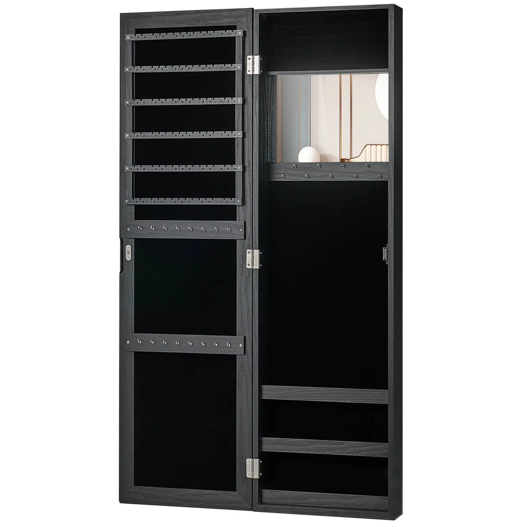 Costway Wall Door Mounted Mirrored Jewelry Cabinet Storage Organizer-Black