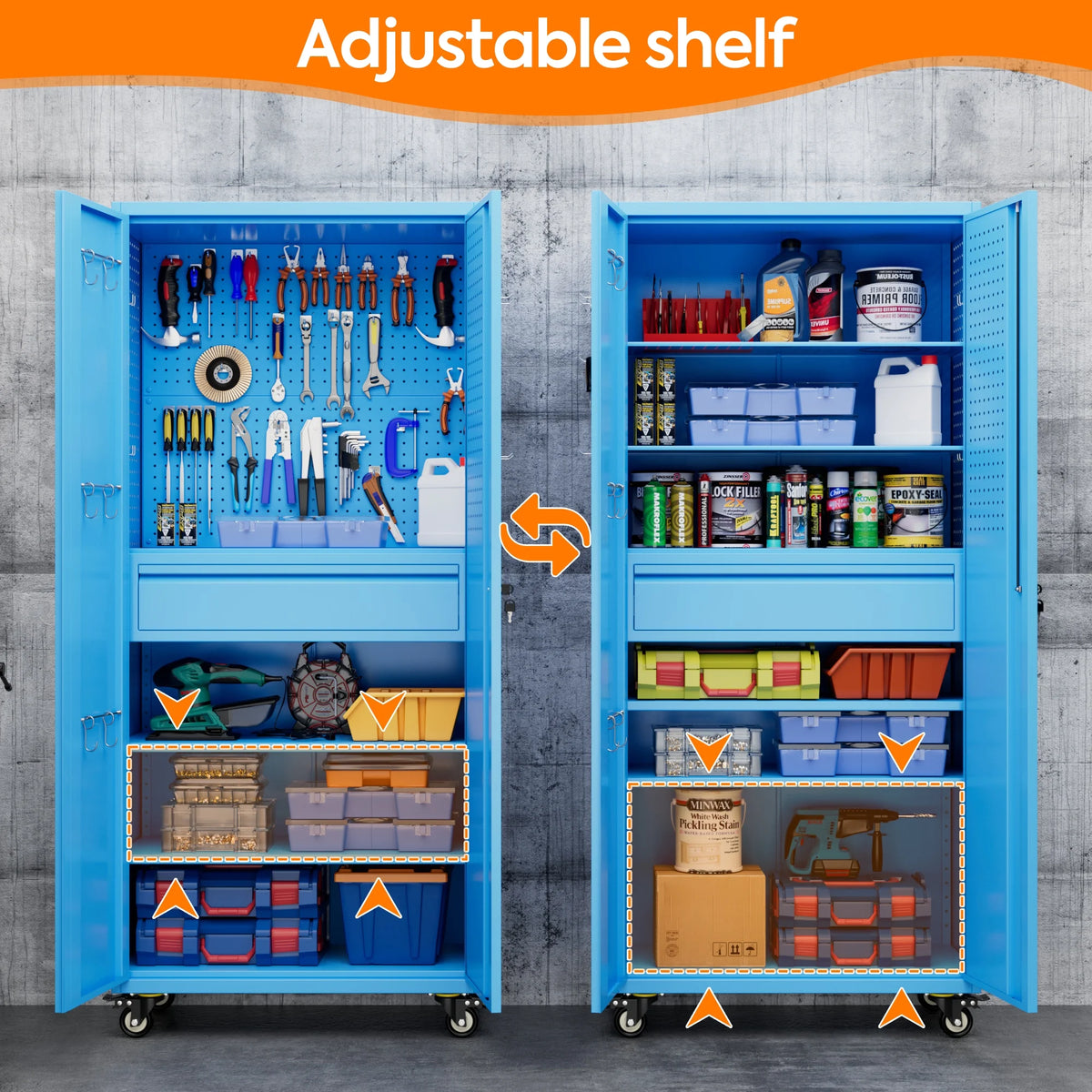 Aobabo Metal Storage Cabinet with Lock,Garage Storage Cabinet with Wheels,72In Steel Storage Cabinet for Garage Home Storage, Black Required-Assembly