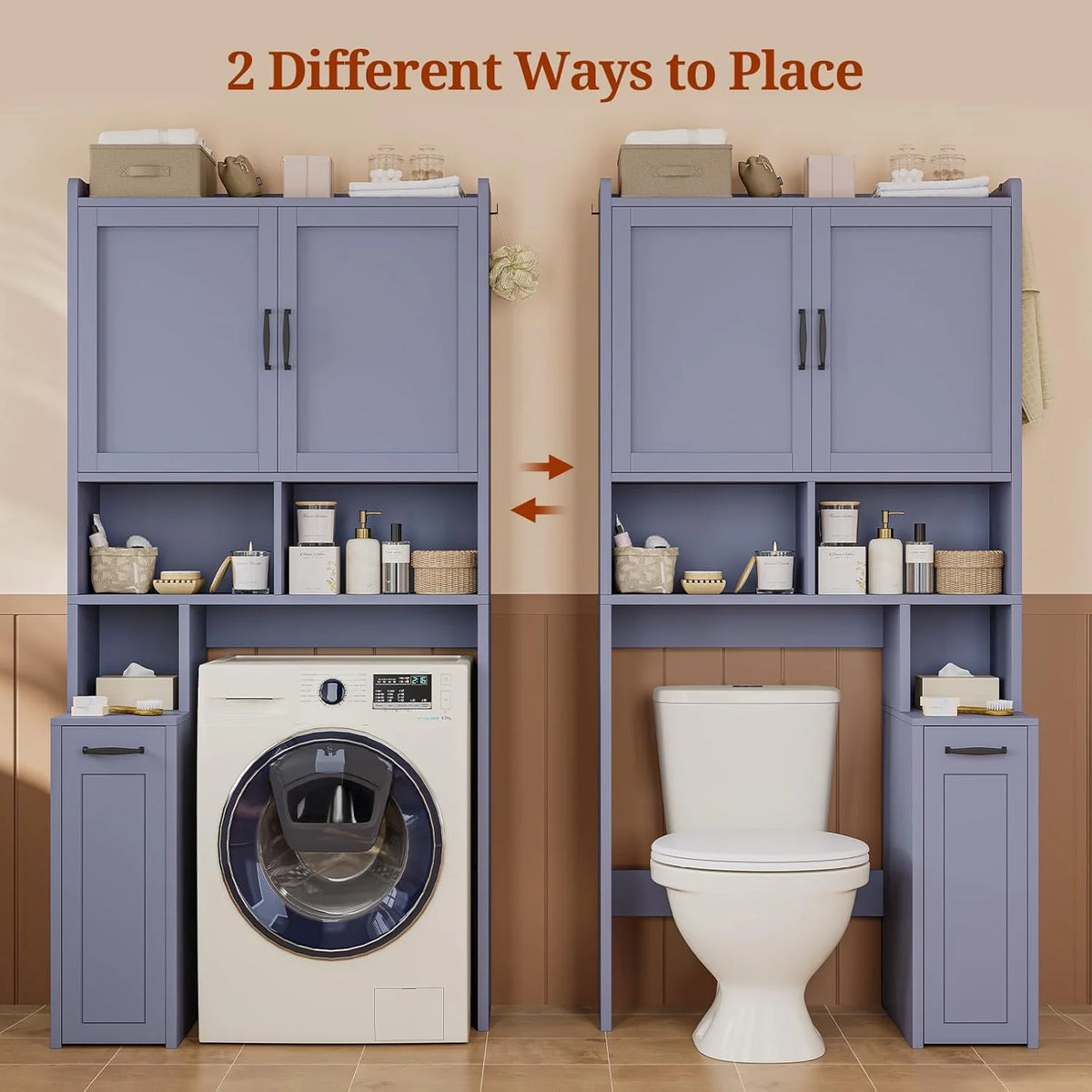 Frhnenha Over The Toilet Storage Cabinet with Pulley, Bathroom Storage Cabinet, with Adjustable Shelf and Open Shelf for Bathroom, Restroom, Laundry, White