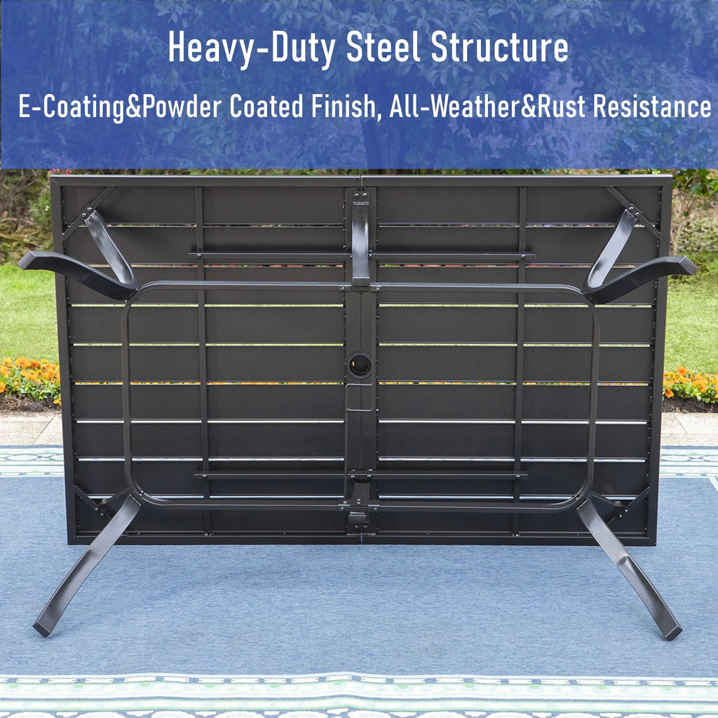MF Studio 60" x 38" Rectangle Outdoor Dining Table with Umbrella Hole, Suitable for 6-Person, Black