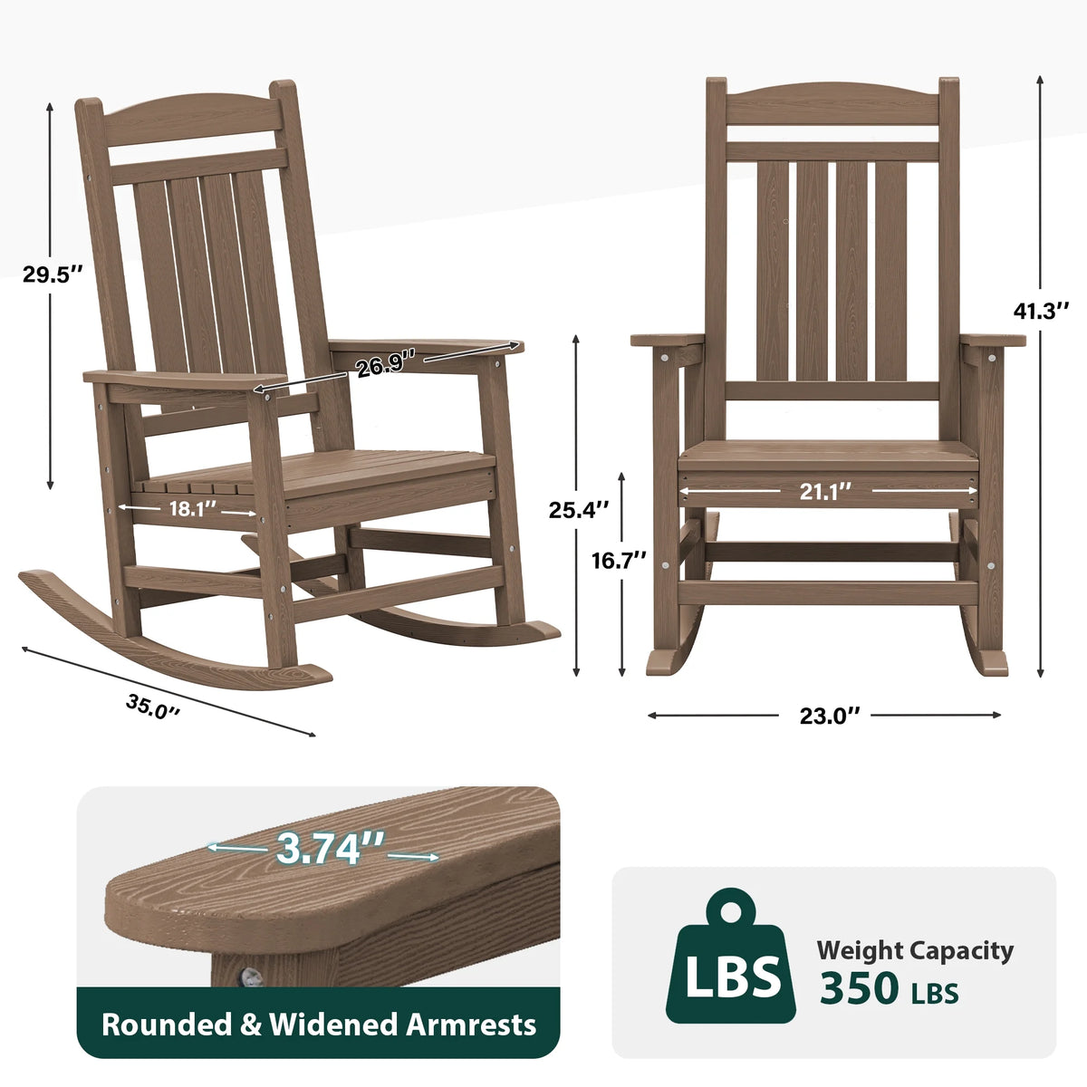 KINGYES HDPE Outdoor Rocking Chairs Set of 2,HDPE Patio Rocker for Porch,Black