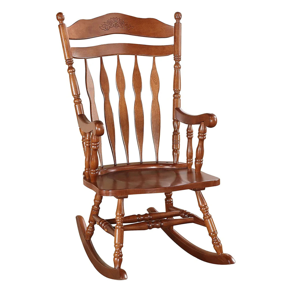 Wooden Rocking Chair, Dark Walnut Brown- Saltoro Sherpi