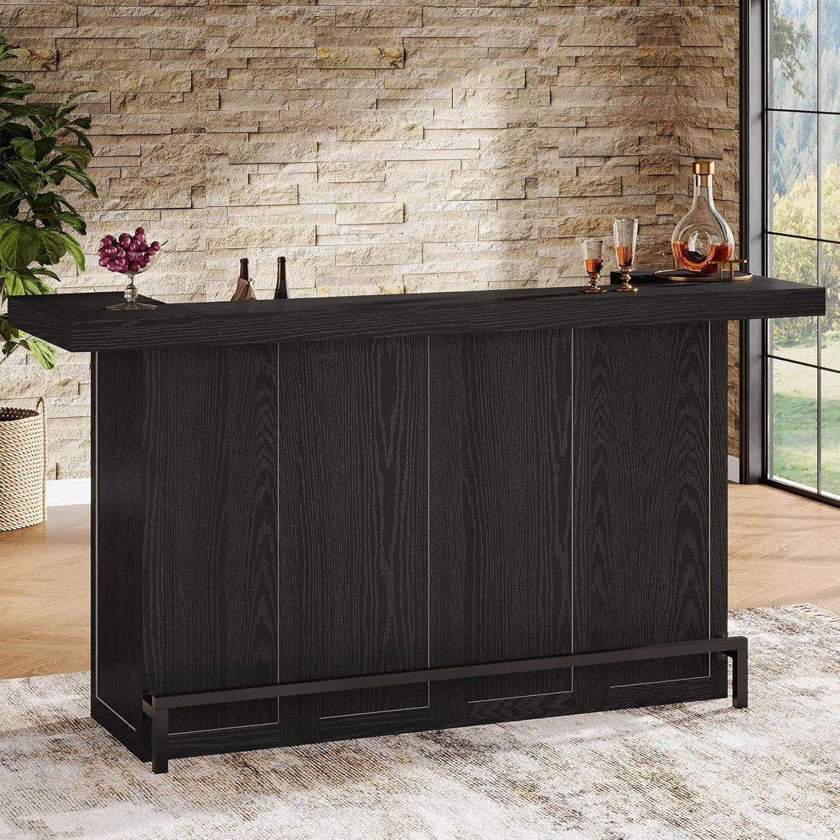 Tribesigns 4-Tier Bar Table, 70.9-Inch Large Home Bar Cabinet with Wine Glass Holder and Black Footrest, for Kitchen, Dining Room, Living Room, Pub, Rustic Brown
