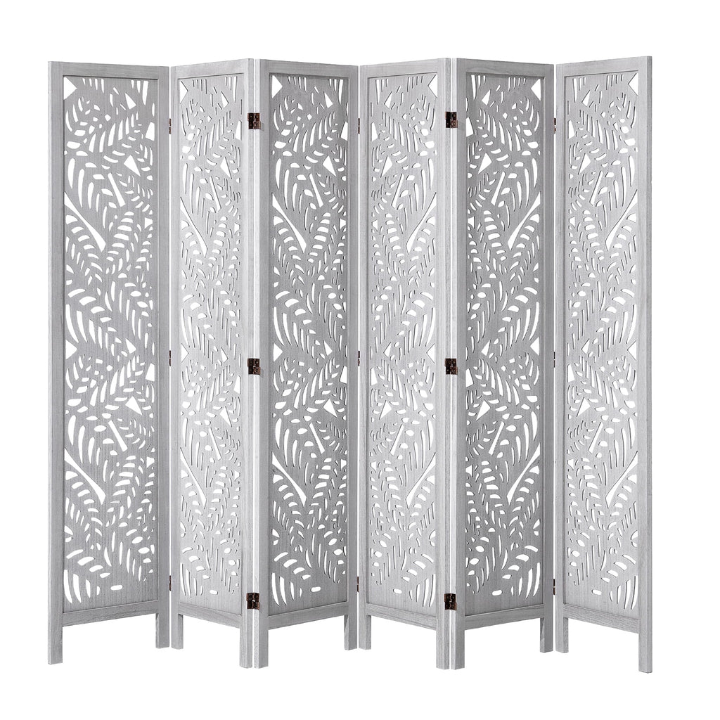 KFFKFF Wooden Space Separator, 6-Panel Foldable Privacy Barrier, 66.9 Inches High Indoor Engraved Partition Screen, Movable Decorative Panel, Ideal for Home, Office, Dining Area & Sleeping Quarters