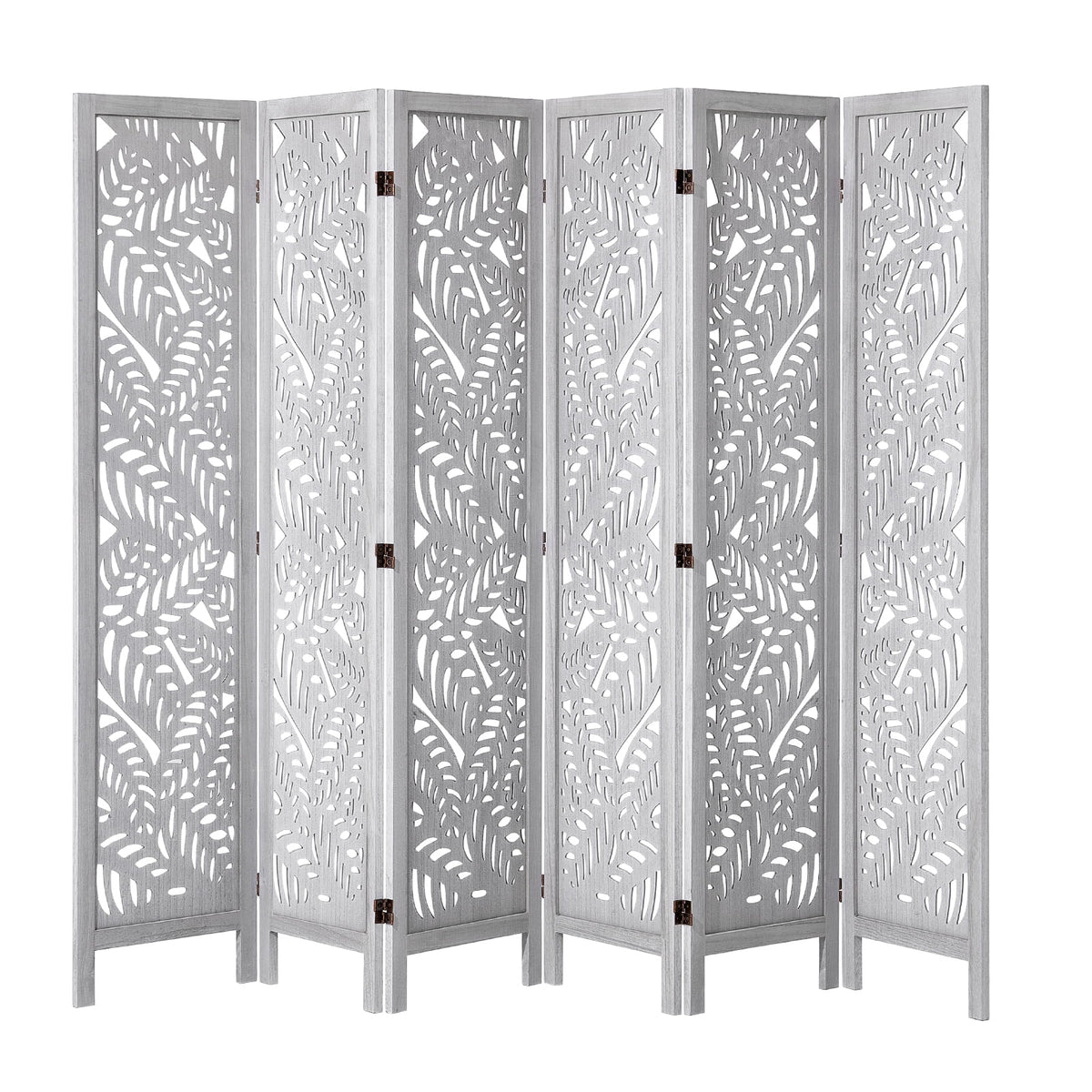 KFFKFF Wooden Space Separator, 6-Panel Foldable Privacy Barrier, 66.9 Inches High Indoor Engraved Partition Screen, Movable Decorative Panel, Ideal for Home, Office, Dining Area & Sleeping Quarters