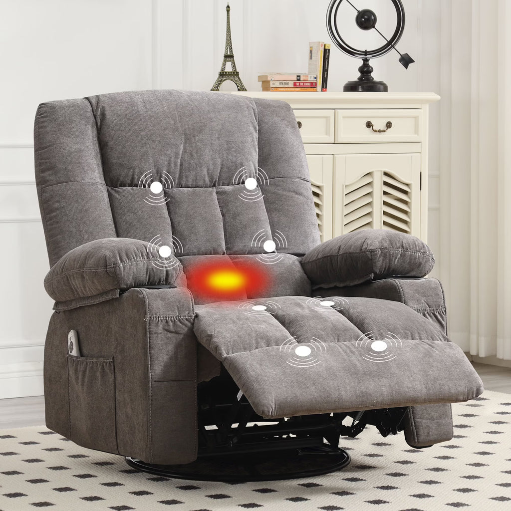 JONPONY Manual Recliner Chair with Heat Therapy and Massage Function, Heavy Duty Reclining Mechanism Massage Chair, Elderly Single Rocker Sofa with Cup Holders for Bedroom Home Theater,Blue