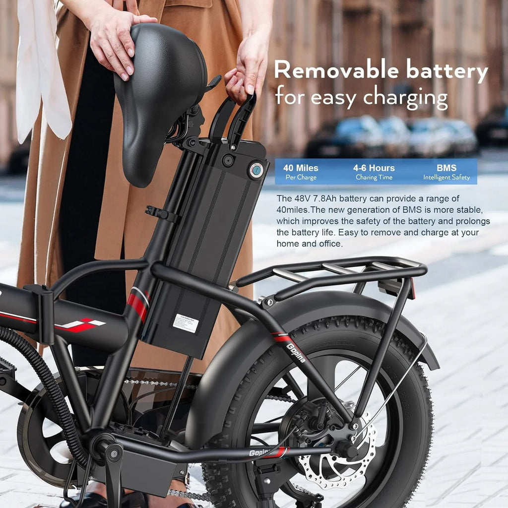 Vivi Electric Bike for Adults 350W Folding Electric Bike 16" x 3.0 Fat Tire Electric Bike 20MPH Commuter Electric Bike with Smart LCD Display Up to 40 Miles