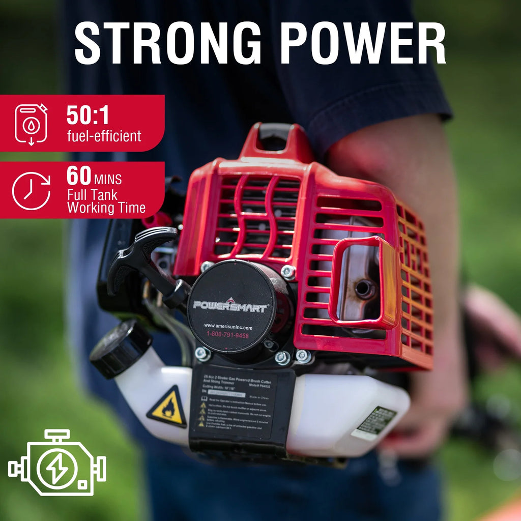 PowerSmart 2-Cycle 25.4cc 18lb Straight Shaft Gas String Trimmer Weed Wacker and Brush Cutter for Lawns and Grass