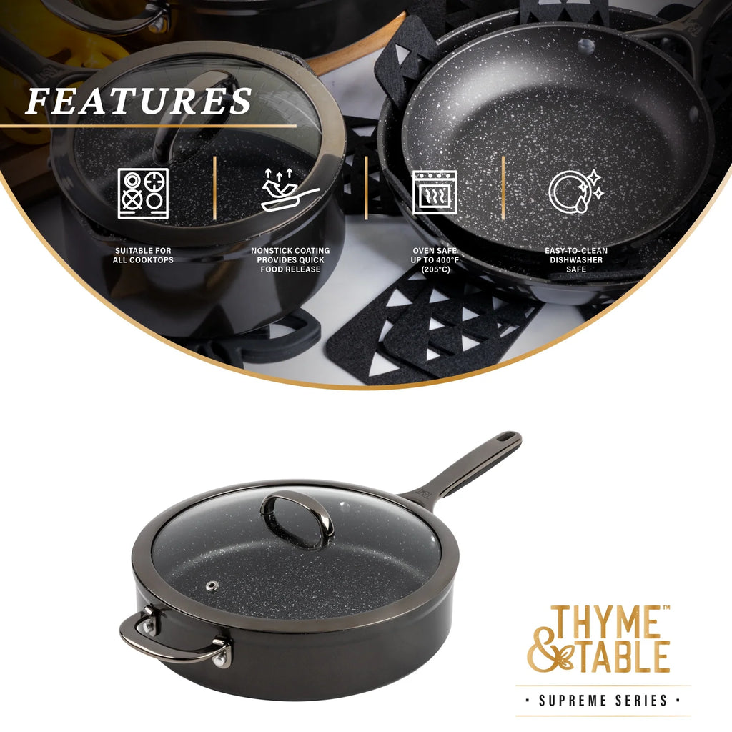 Thyme & Table 12-Piece Non-Stick Supreme Cookware Set, Pots and Pans Set - Cream