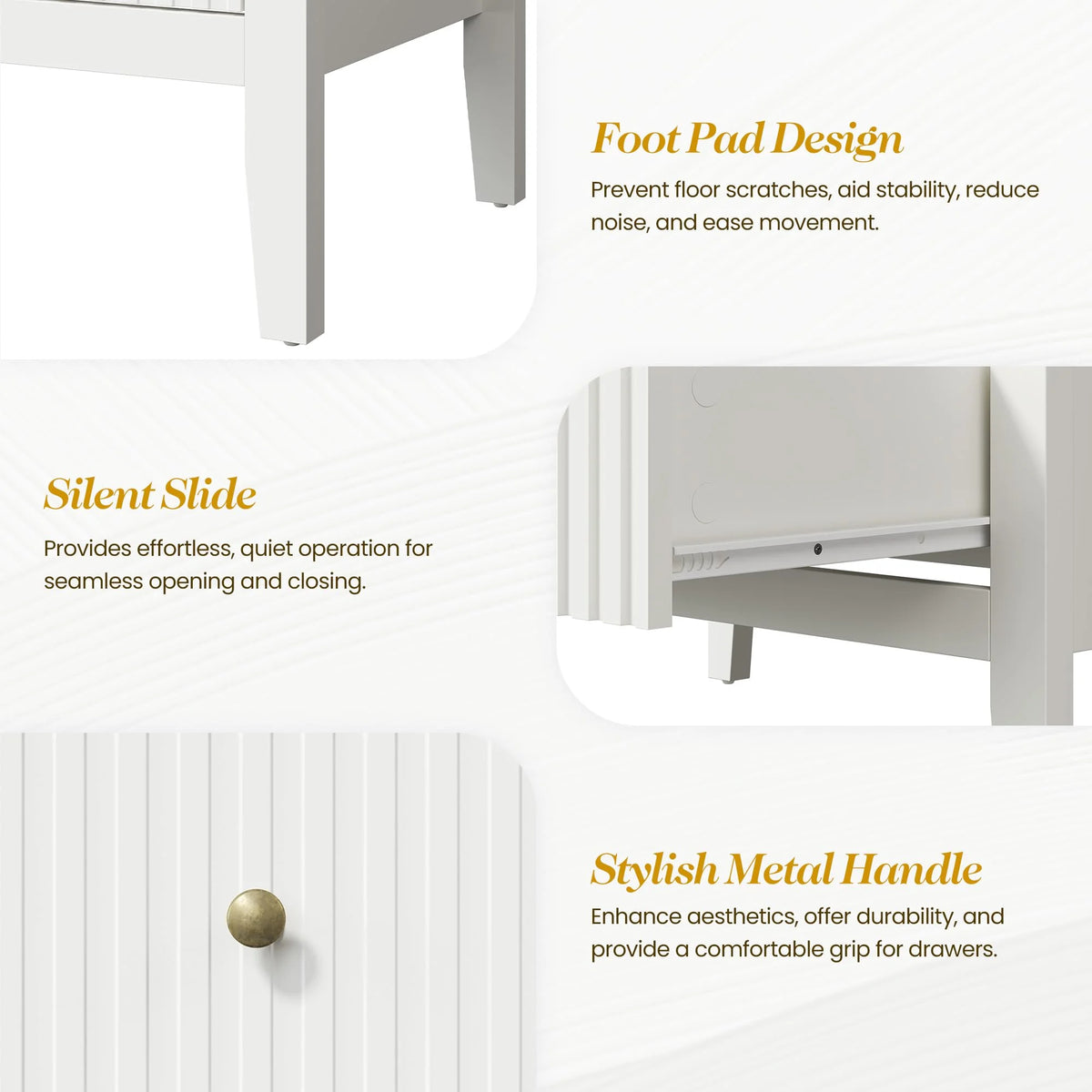 Heynemo Beige 6 Drawer Dresser, Fluted Modern Wood Chest