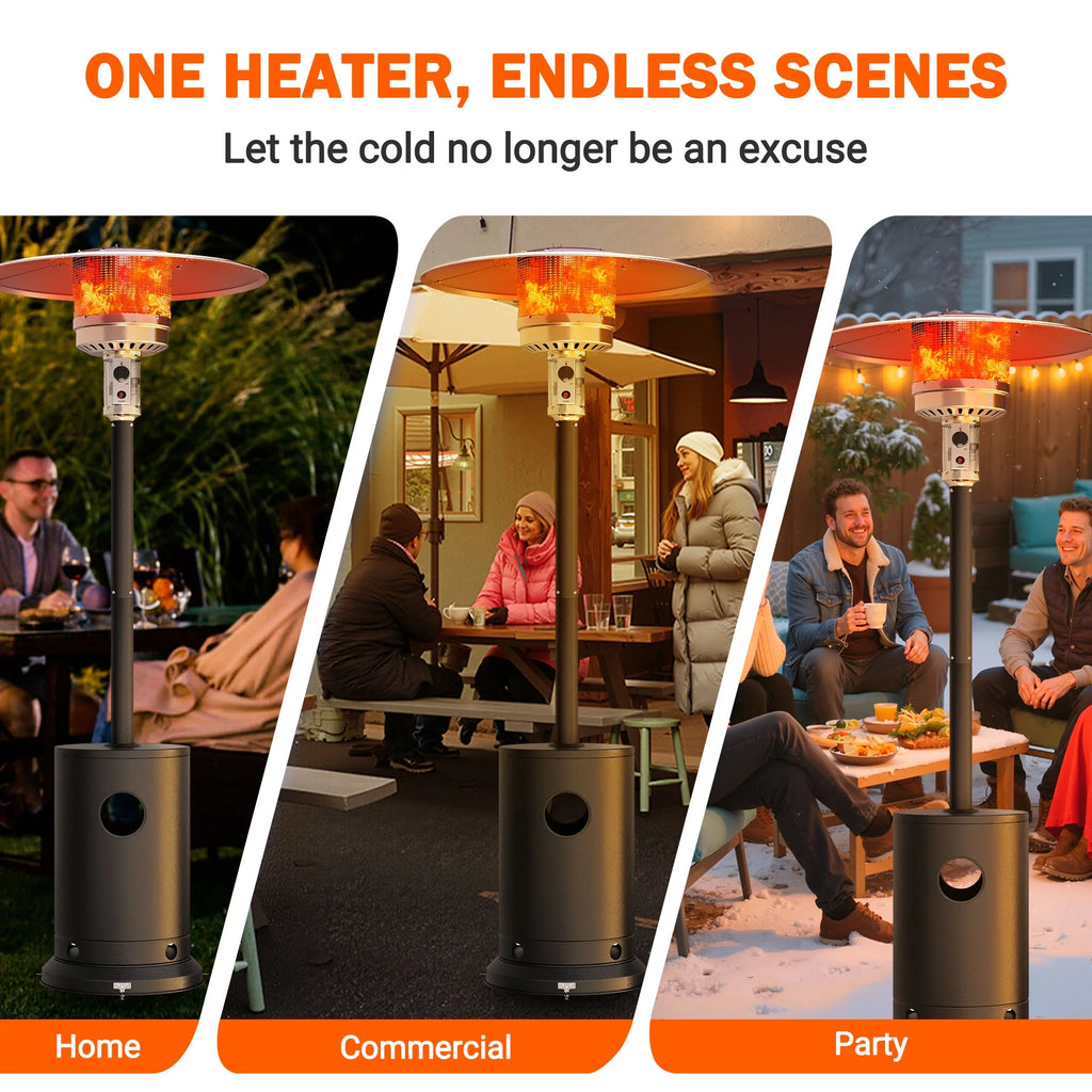 Patio Heater for Outdoor Use, 50,000BTU Propane Heater with Wheels and Adjustable Thermostat, Heavy Duty Stainless Steel Patio Heater, Freestanding Heater for Backyard, Deck, Garden, Silver