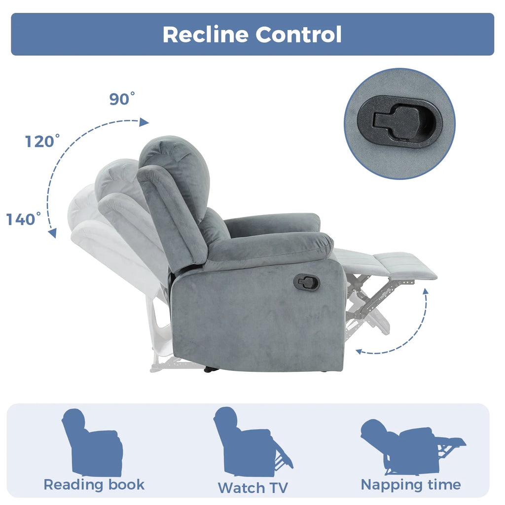 Bonzy Home Recliner Chair with Soft Padded Headrest and Armrest, Theater Reclining Chair Sofa for Living Room and Bedroom