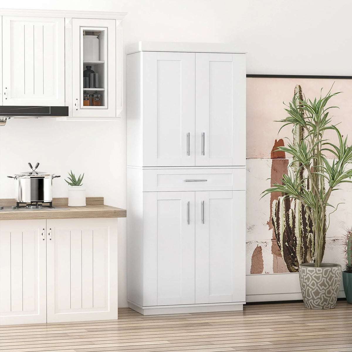 HomCom Modern Kitchen Pantry Freestanding Cabinet Cupboard with Doors and Shelves, Adjustable Shelving