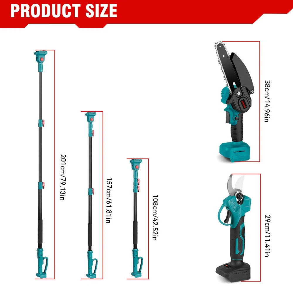 3-in-1 Brushless 6" Pole Chainsaw & Electric Pruning Shears Cordless Pole Saw