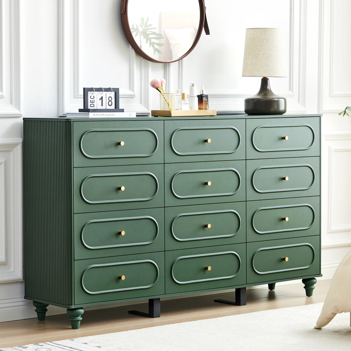 YOCWO 3 Drawer Nightstand, Classic Chest of Drawers with Arc Edge, Walnut