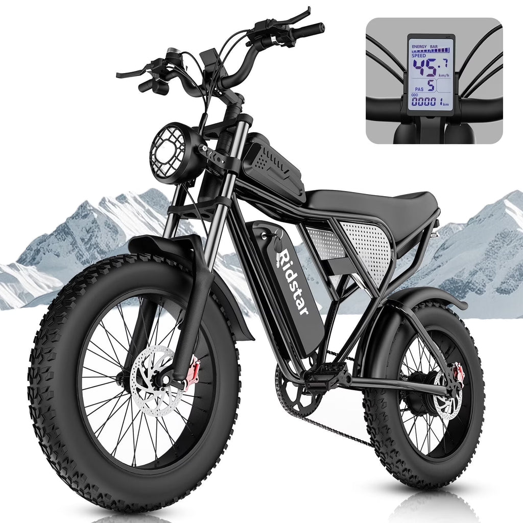 Ridstar Electric Bike for Adults Q20,1200W 30MPH,48V 15.6Ah Electric Bicycle,7 Speed Full Suspension Mountain Bike UL2849